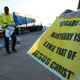 A banner compares Mugabe’s birthday to the birth of Jesus Christ in Harare, Feb. 21.